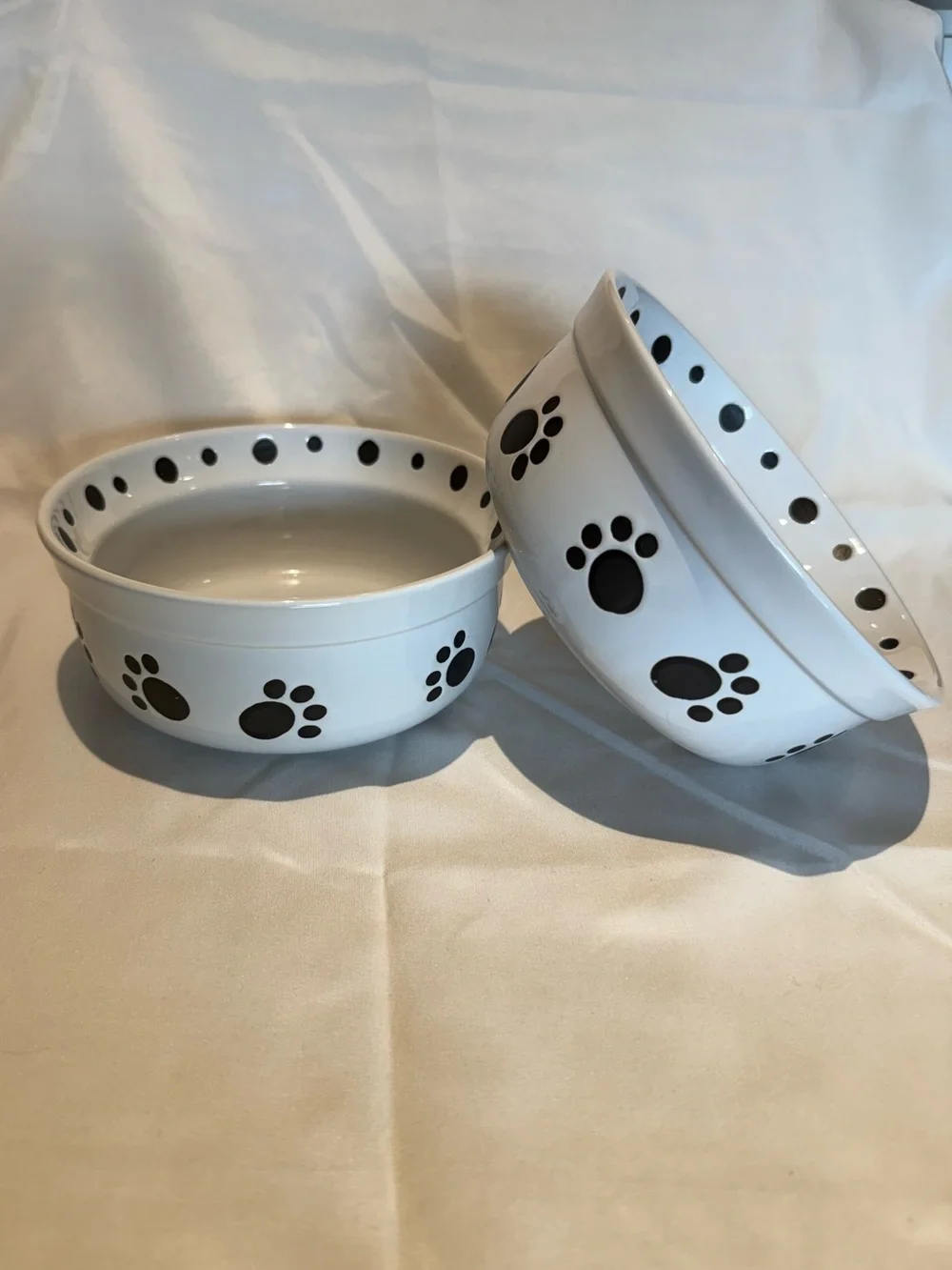Paws & Fish Signature Housewares White Stoneware Paw Print Dog Bowl Set of 2